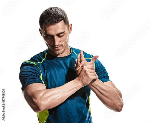 Bild auf Leinwand Sportsman stretching hands