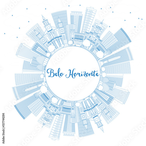 Outline Belo Horizonte Skyline with Blue Buildings and Copy Space.