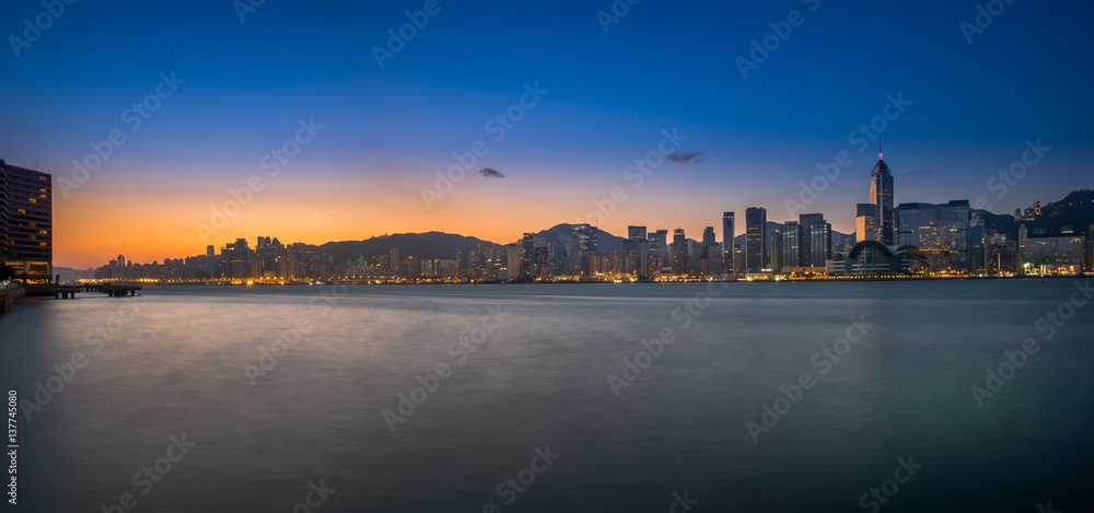 Victoria Harbour of Hong Kong at dawn