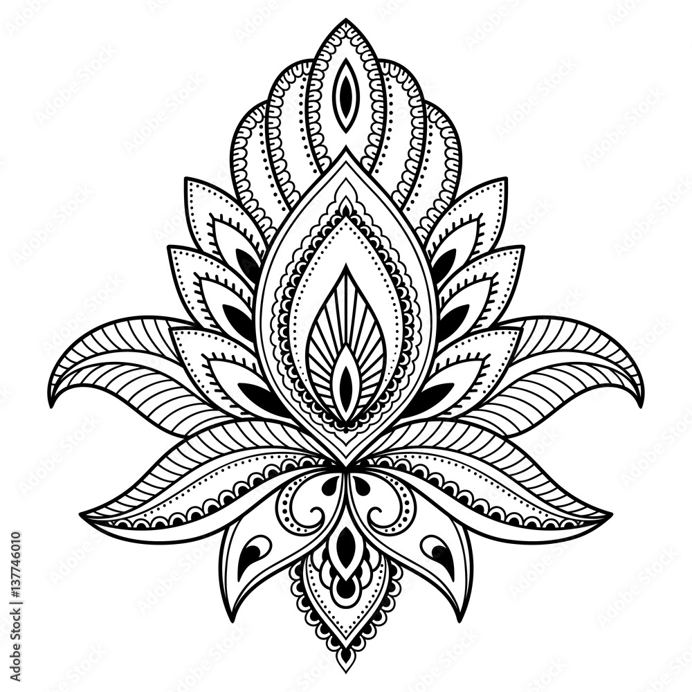 Henna tattoo flower template in Indian style Ethnic floral paisley   Lotus Mehndi style Stock Vector  Adobe Stock