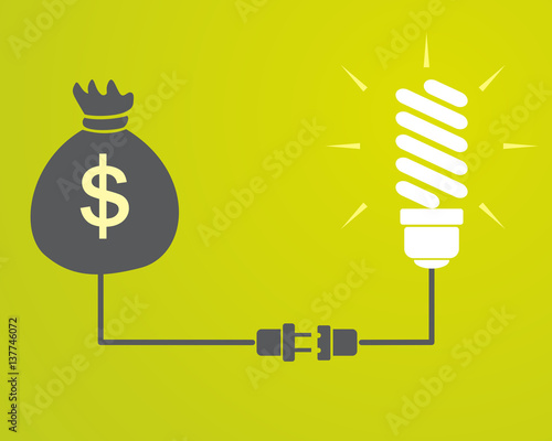 lamp is connected to a bag with money