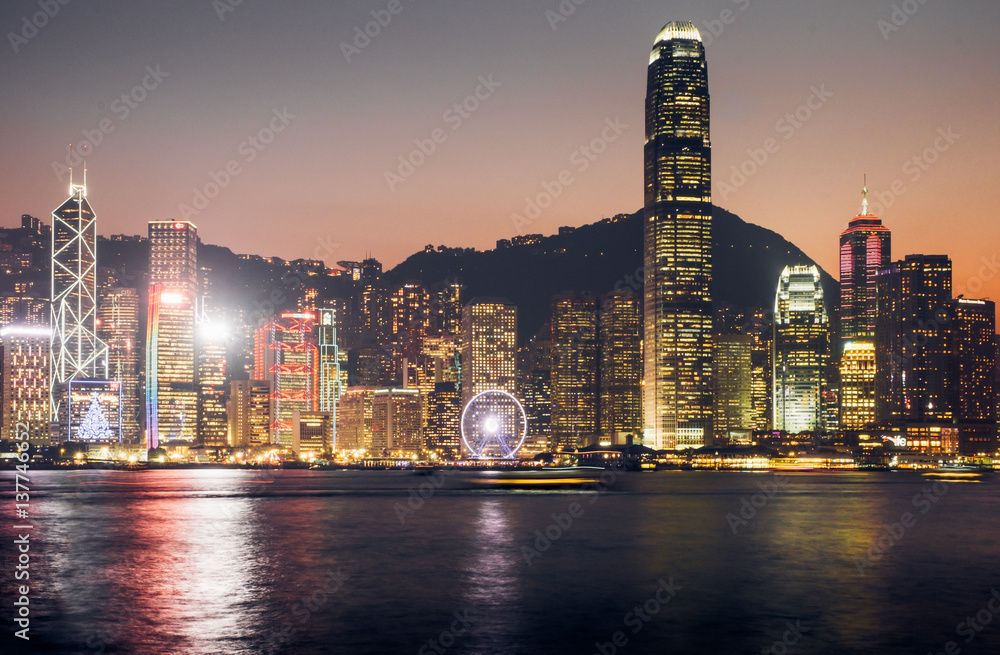 Fototapeta premium Hong Kong skyline view from kowloon side,colorful night life,cityscape