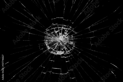 Broken glass on black background ,texture backdrop object design accident crash concept