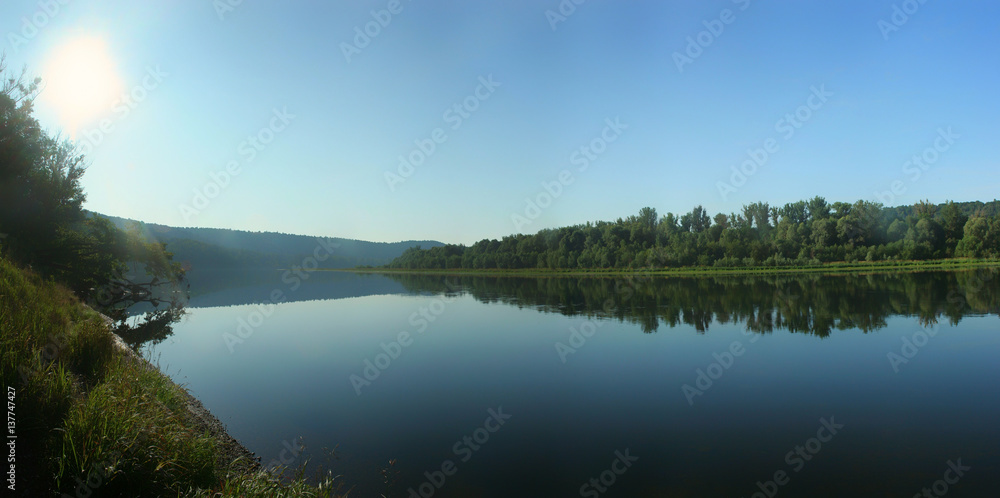 Panorama of the river with calm water