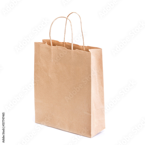 brown paper shopping bag on white background