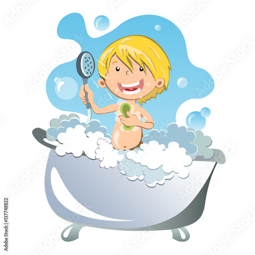 Happy kid having bath