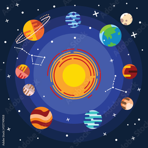 Vector flat icon set of solar system planets