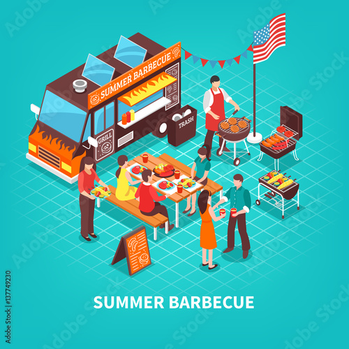 Summer Barbecue Isometric Illustration