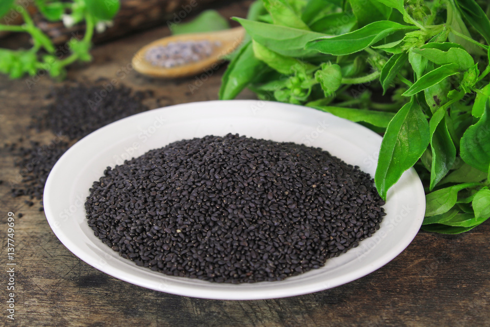 raw basil seed, herb in Thai, aids digestion as a laxative raw basil seed, herb in Thai, aids digestion as a laxative