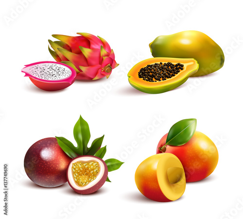 Fototapeta Naklejka Na Ścianę i Meble -  Mature Tropical Fruits Set
