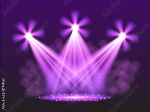 Purple spotlights. Scene. Light Effects. Vector illustration