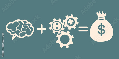 idea concept. brain+gears=bag of money