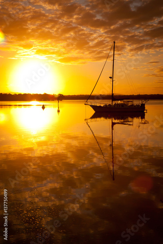 Gold Sunset Yacht Silhouette