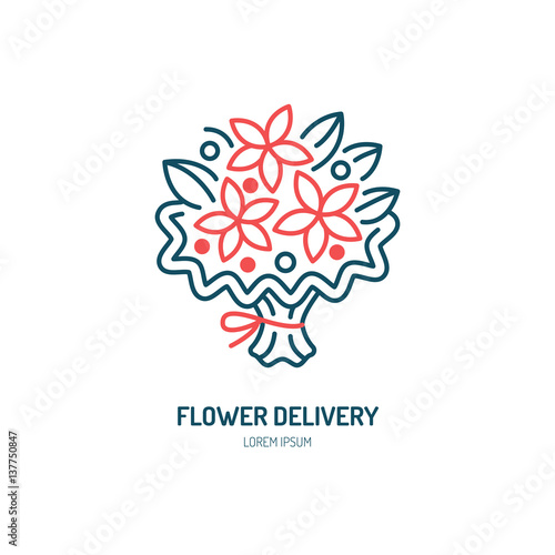 Flower delivery line icon. Vector for floral decoration service. Flower shop thin linear symbol, bouquet illustration.