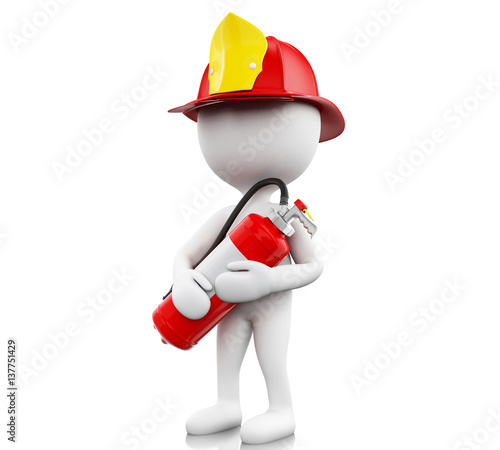 3d Fireman with helment and extinguisher. photo