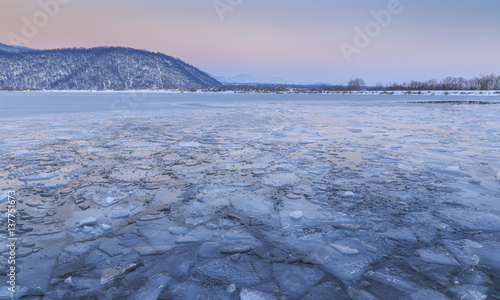 Frozen lake Nohur.Gabala.Azerbaijan photo