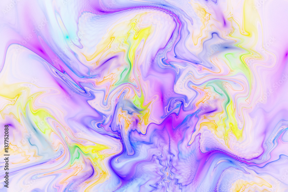 Abstract swirly texture. Fantasy fractal artwork in blue, purple and yellow colors. 3D rendering.