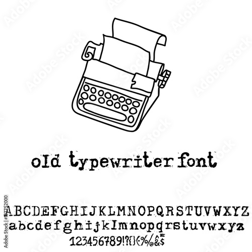 Vector old typewriter font. Vintage grunge font. Vector illustration