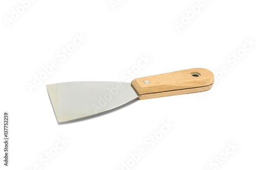 Metal spatula on white background