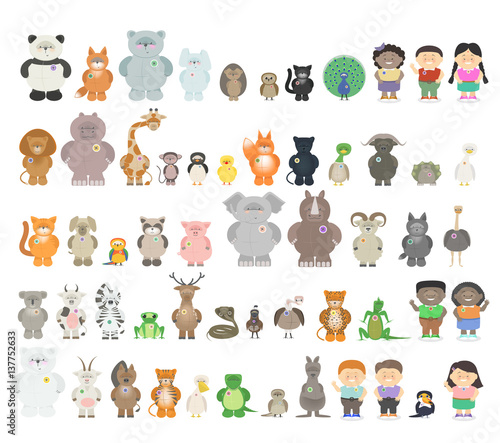 Big set of different animals. Zoo animals from different continents. A variety of fauna. Vector cartoon