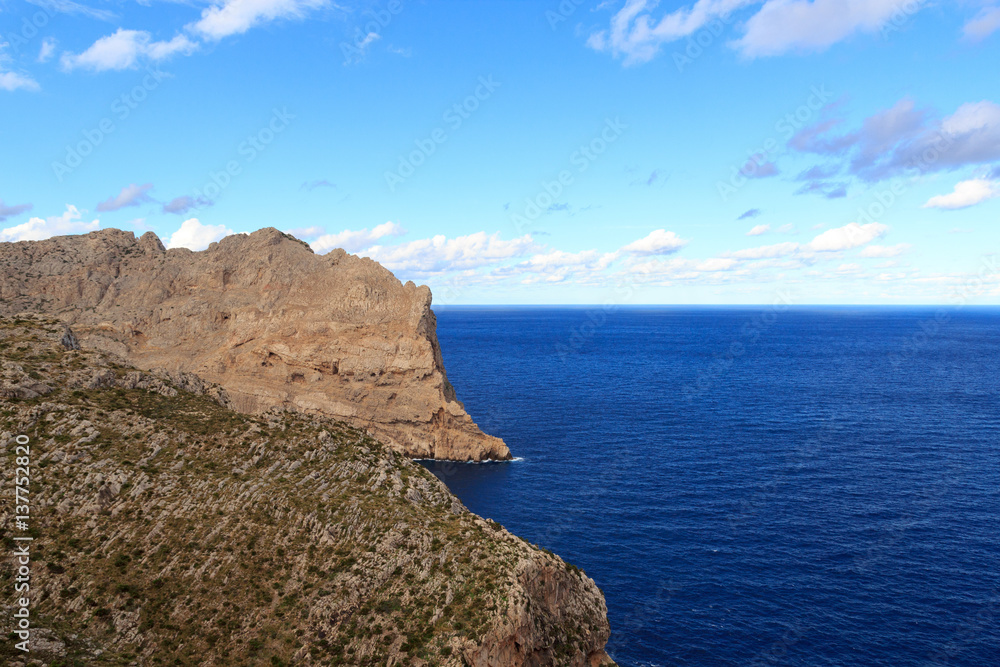 Cap de Formentor cliff coast and Mediterranean Sea, Majorca, Spain