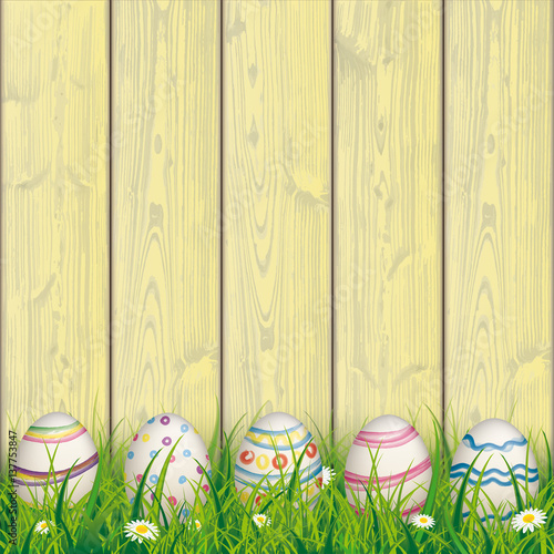 Colored Nature Easter Eggs Grass Yellow Wood