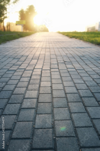 paving stone path goes away the prospect in sunset