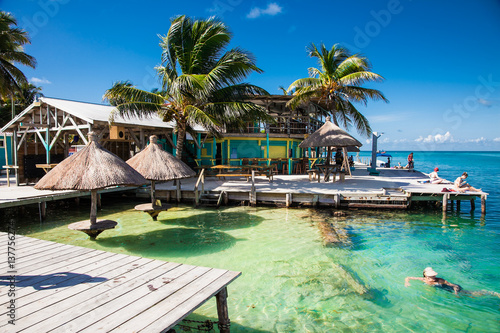 Beautiful caribbean sight with turquoise water in Caye Caulker, Belize