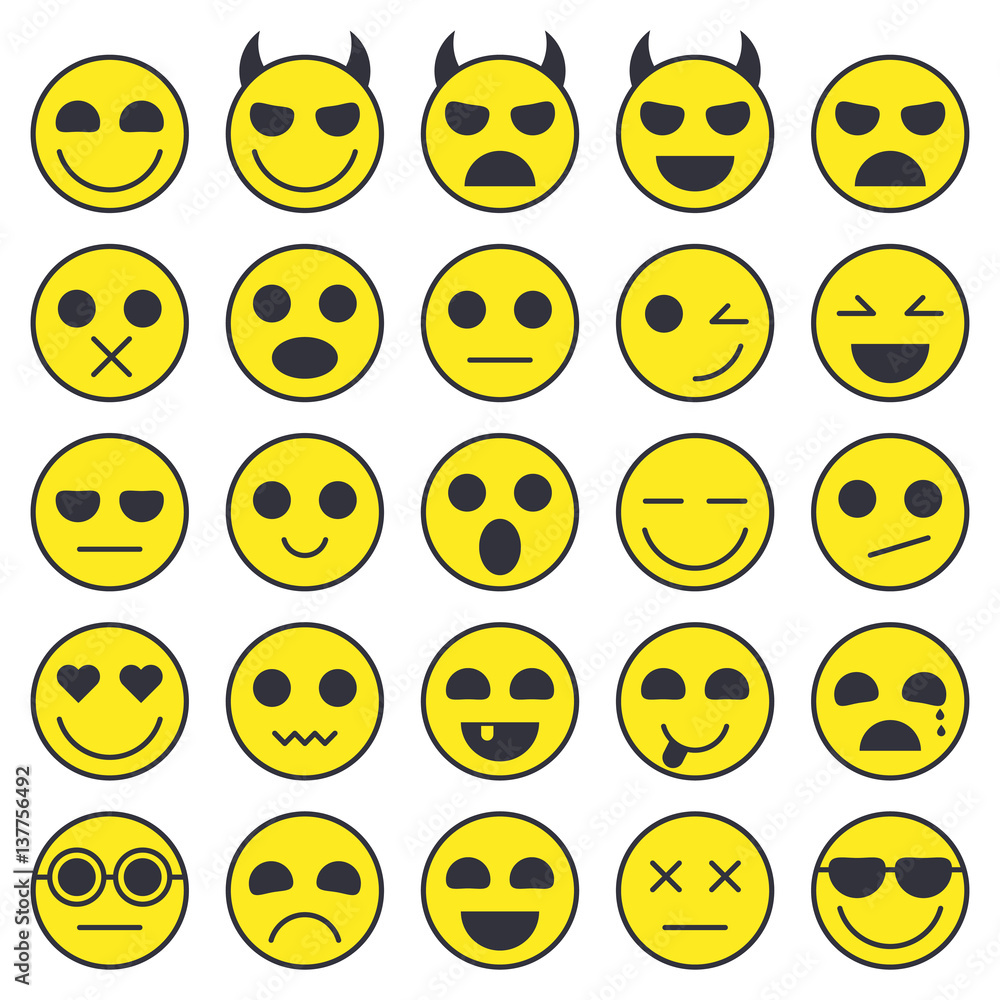 Set of Emoticons. Emoji icons collection. Smile funny faces. Vector eps10 Set of Emoticons. Emoji icons collection. Smile funny faces. Vector eps10