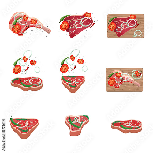 Set of meat food Isolated on white background