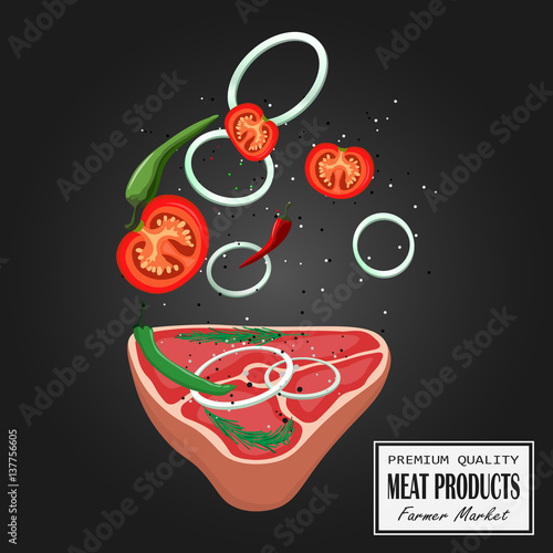 vector steak meat with pepper and rosemary