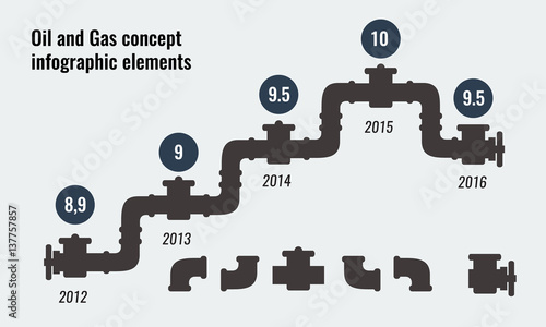 Pipe timeline infographics chart, elements for oil and gas concept. Flat Vector illustration
