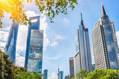 Photography landmarks of Shanghai along Huangpu river in China.