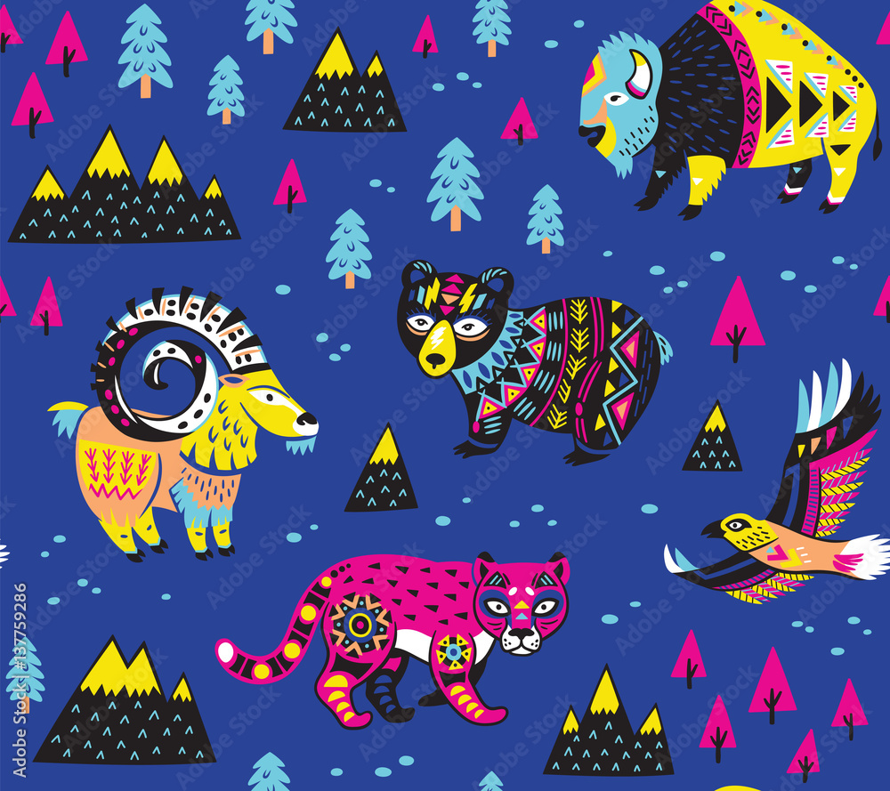 Seamless pattern with mountain animals Seamless pattern with mountain animals
