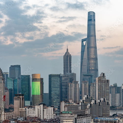 Shanghai business district in daytime building group of China.