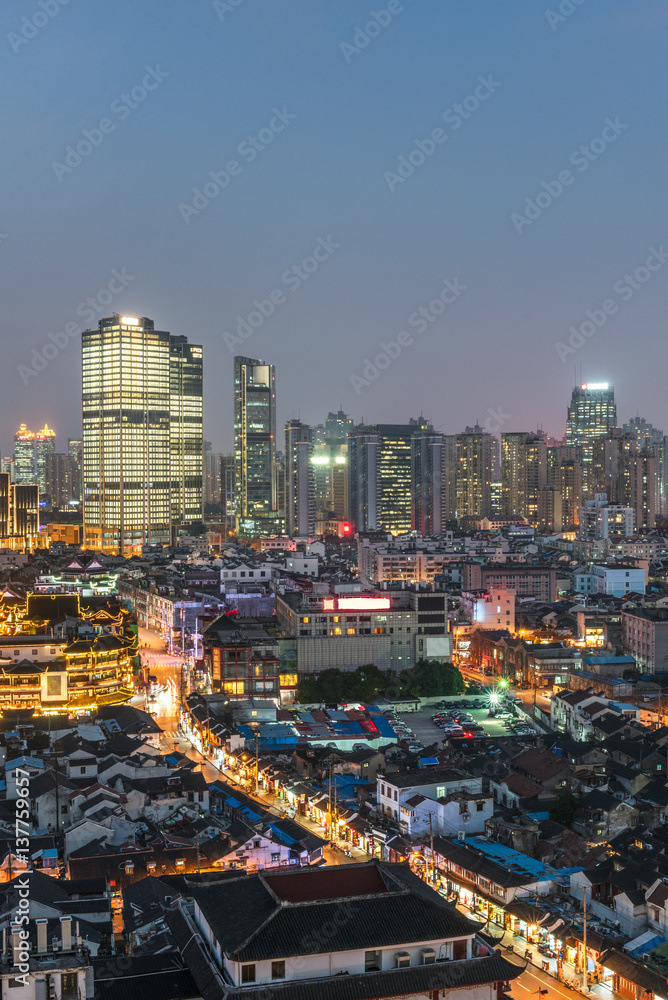 Shanghai business district at night,building group of China.