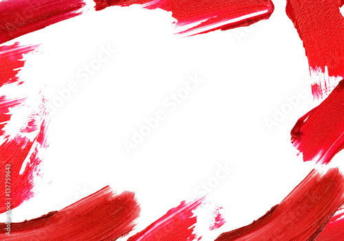 Red colour lipstick stroke around border with empty space.