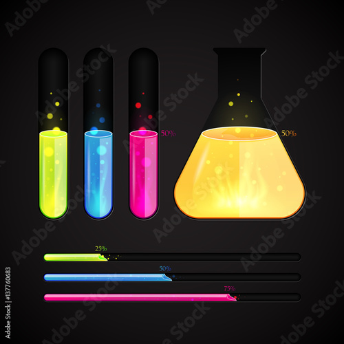 Color Vector Progress Bars For Network, Electronics And Devices. Chemical Laboratory Theme. Vector Illustration.