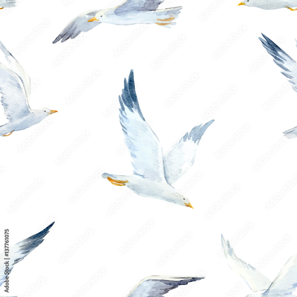 Naklejka premium Watercolor seagull vector pattern