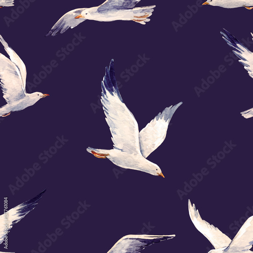 Watercolor seagull vector pattern