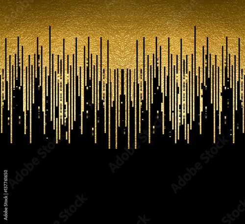 Banner with gold texture lines decoration on the black background. Horizontal seamless pattern.