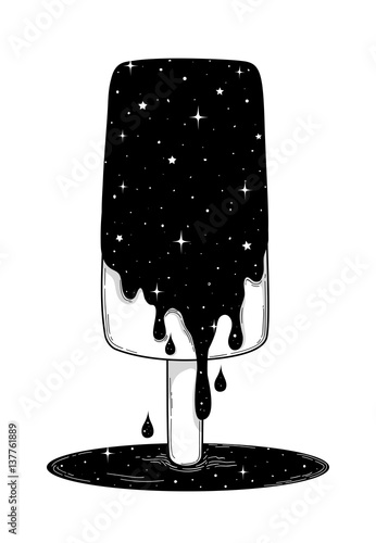 Abstract fantasy hand-drawn ice cream. Vector illustration for t-shirt, coloring book, tattoo, postcard.