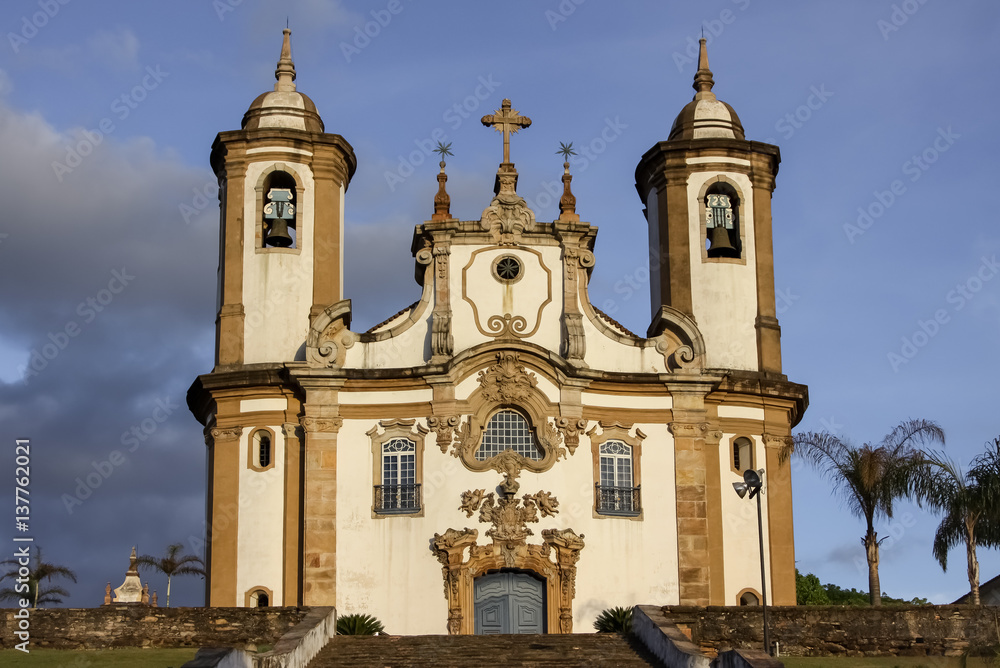 Front view of historic baroque church Nossa Senhora do Carmo, Ouro Preto, UNESCO World heritage site, Minas Gerais, Brazil