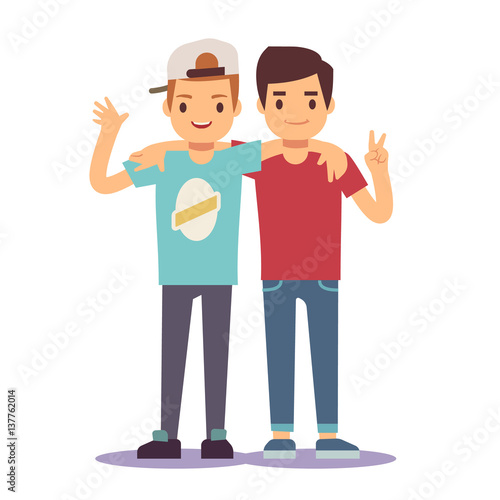 Adult guys, men, two best friends. Friendship vector concept