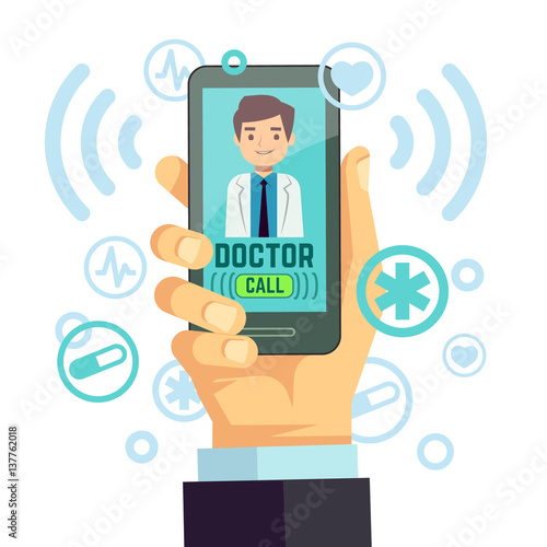 Mobile doctor, personalized medicine consultant on smartphone screen vector healthcare concept