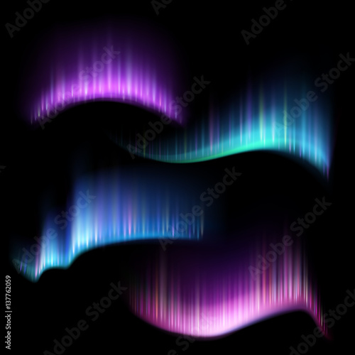 Northern aurora lights strips, borealis vector set