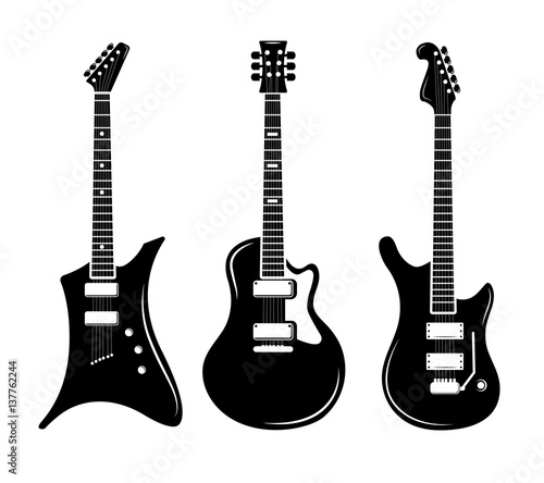 Vector black guitar icons acoustic and electric guitars