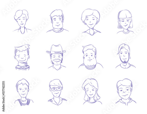 Hand drawn people characters, portrait, avatars vector sketch collection