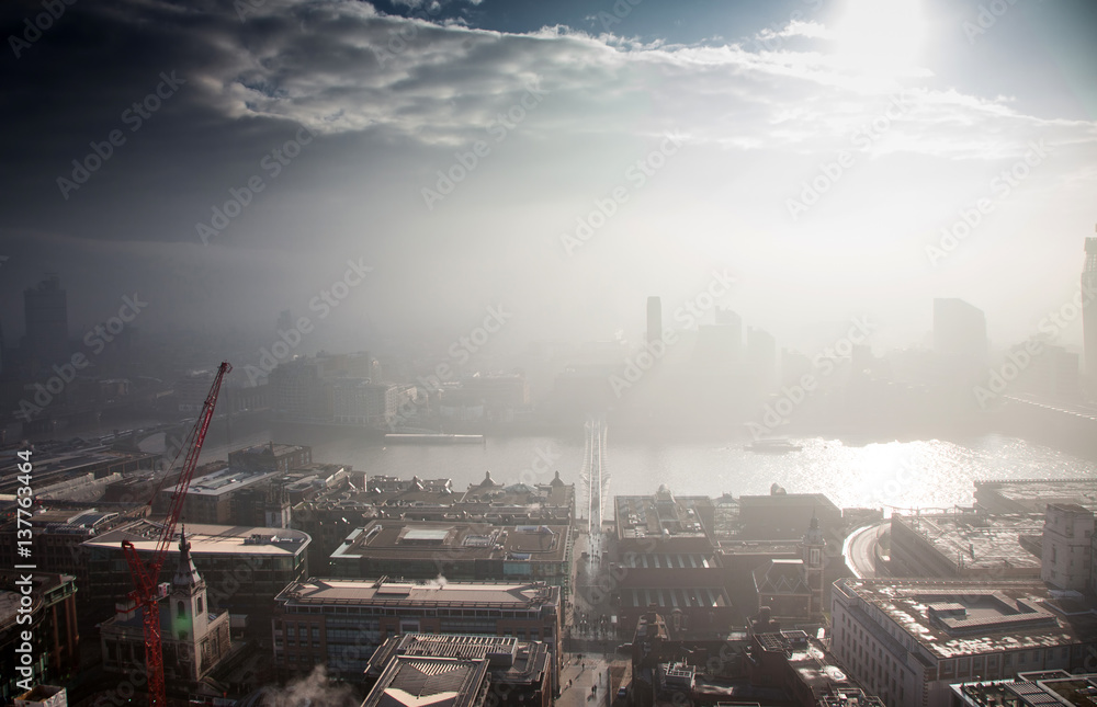 rooftop view over London on a foggy day from St Paul's cathedral, UK rooftop view over London on a foggy day from St Paul's cathedral, UK