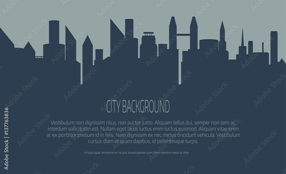 City skyline vector illustration. Urban landscape. grey city silhouette. Cityscape in flat style. Modern city landscape.